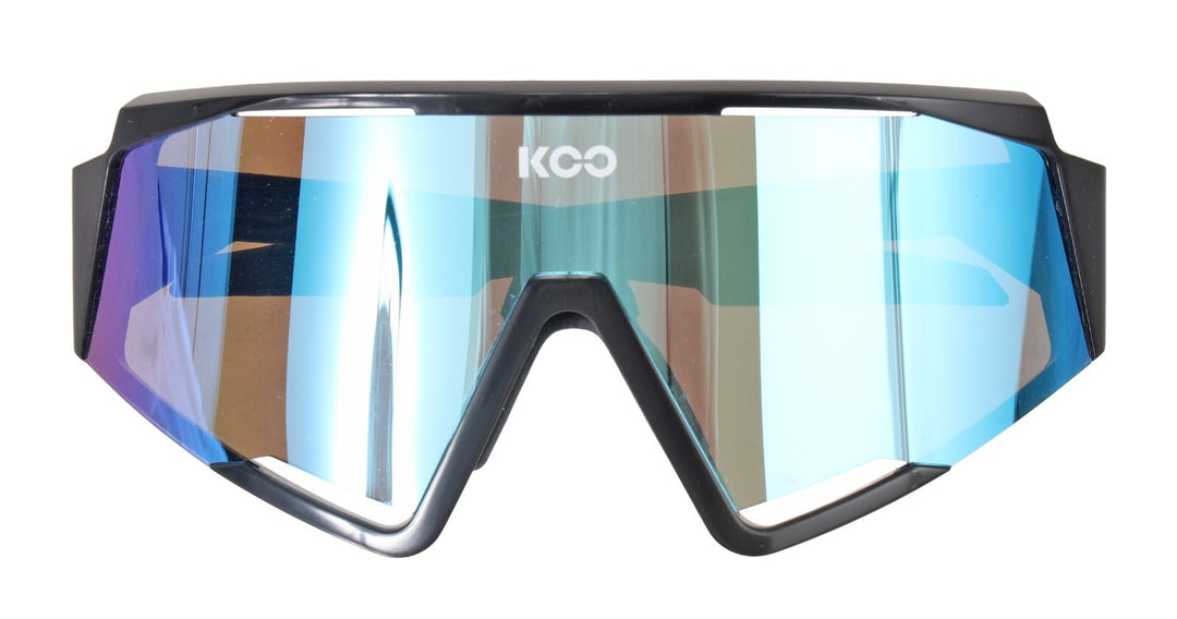 KOO Eyewear Spectro Cycling Sunglasses Black Blue Mirrored Lens Bike Road Gravel