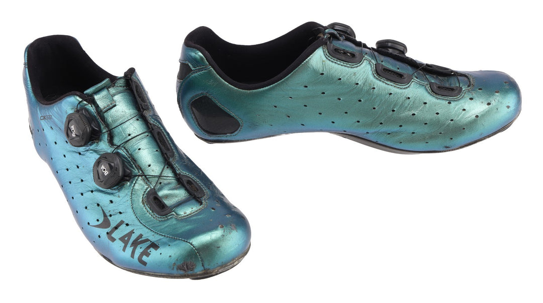 Lake CX332 Carbon Road Bike Shoes EU 47 US 13.5 Wide Chameleon Green BOA 3-Bolt