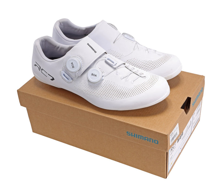 Shimano SH-RC703 Mens Carbon Road Bike Shoes Wide EU 44 US 10 WHITE BOA