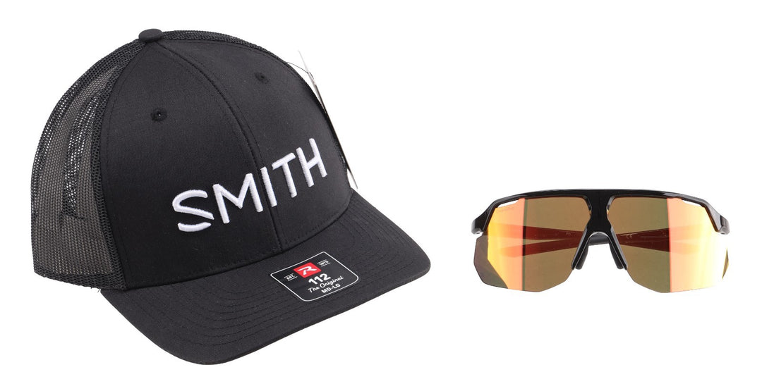 Smith Motive Cycling Sunglasses Black Frame ChromaPop Red Mirror Cat 3 w/Hat