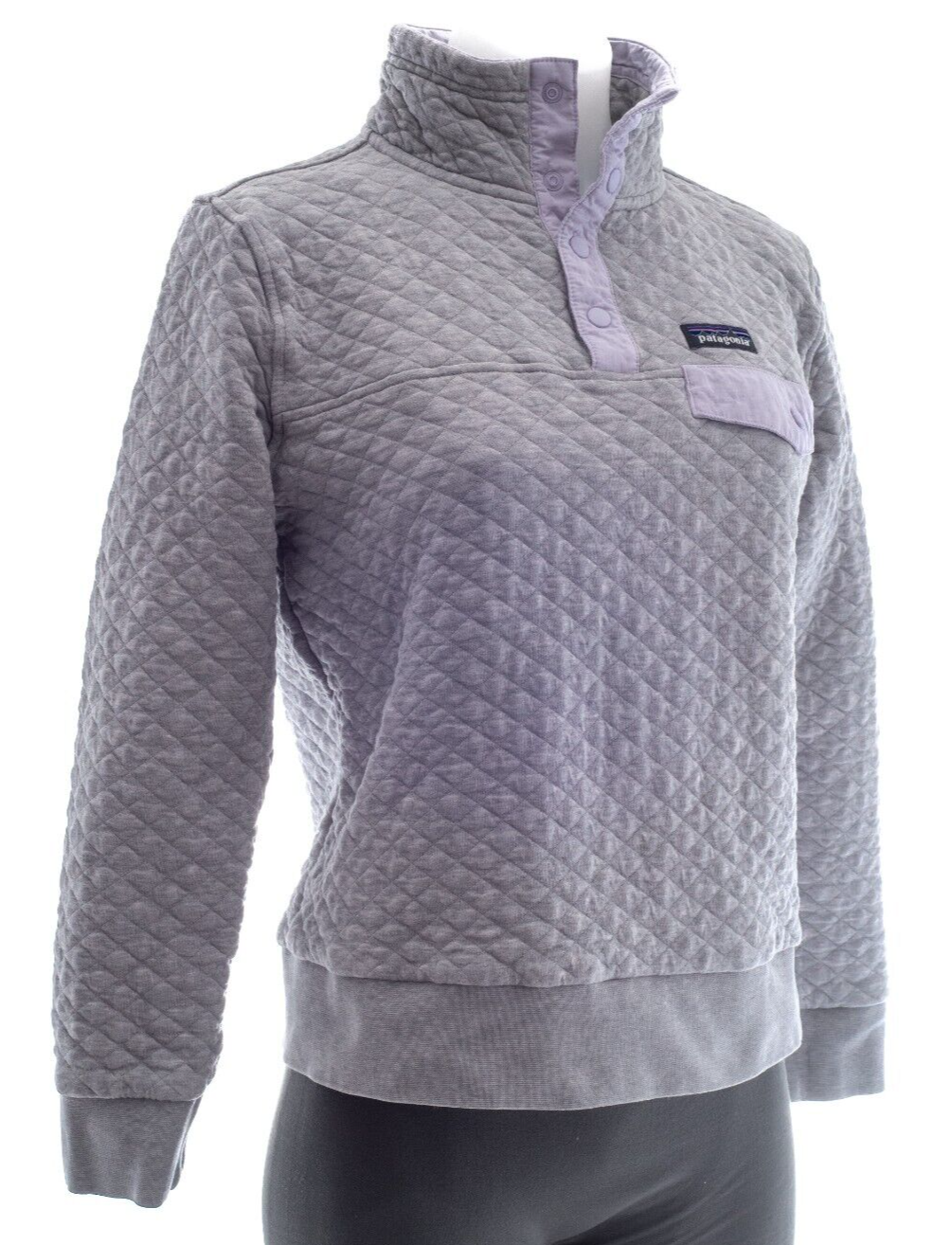 Patagonia Women's Organic Cotton Quilt Snap-T Pullover SMALL Lght Grey Worn Wear