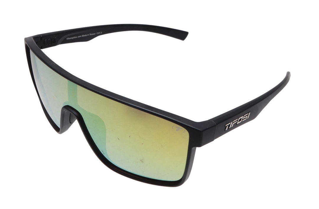 Tifosi Sanctum Sunglasses Matte Black Frame Smoke Tint with Yellow Mirror Lens