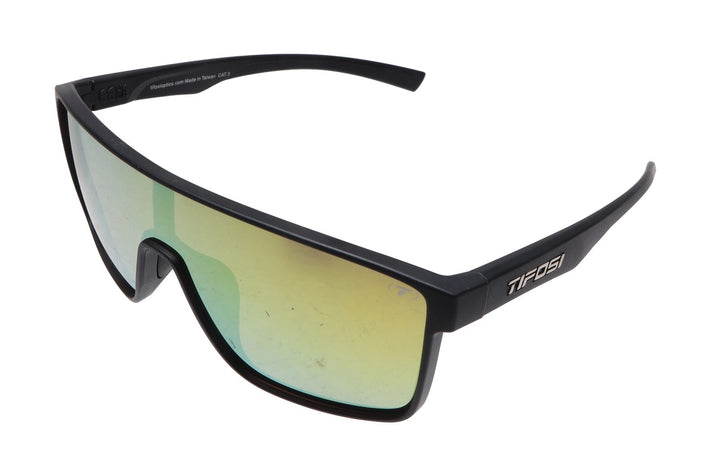 Tifosi Sanctum Sunglasses Matte Black Frame Smoke Tint with Yellow Mirror Lens