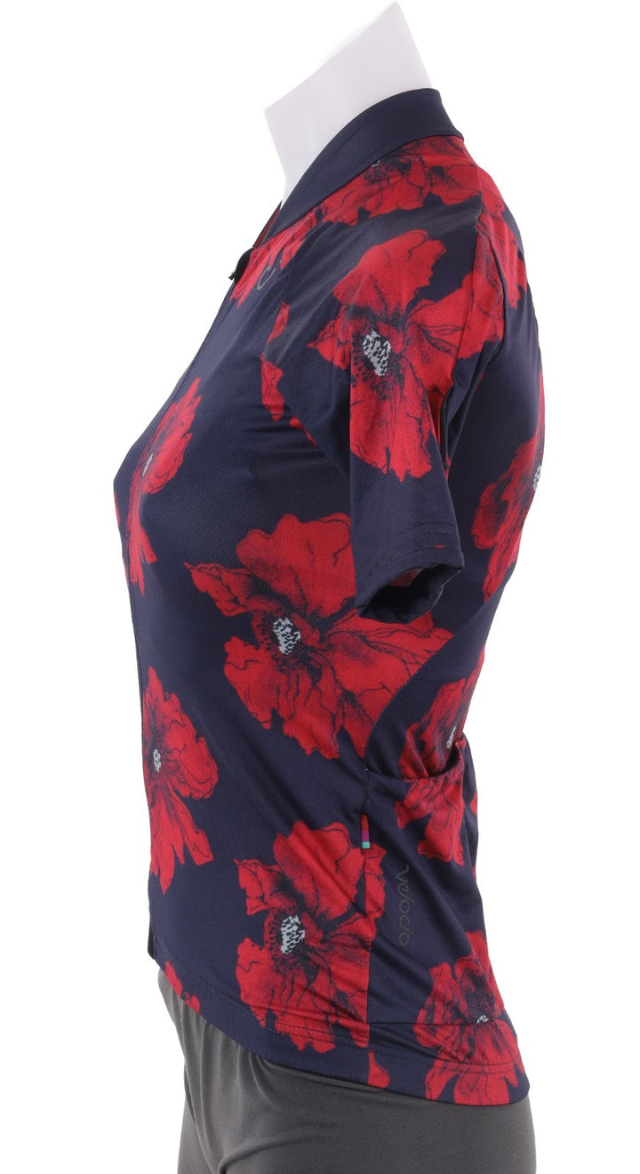 Velocio Lela Rose Poppy SE Short Sleeve Cycling Jersey Women XS RED/BLUE Gravel