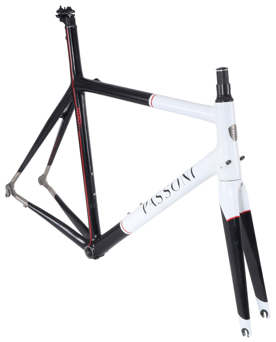 Passoni Nero XL Carbon Ti Road Bike Frameset 56cm WHITE/BLACK 700c QR Italy