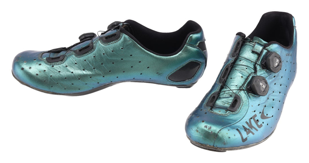 Lake CX332 Carbon Road Bike Shoes EU 47 US 13.5 Wide Chameleon Green BOA 3-Bolt