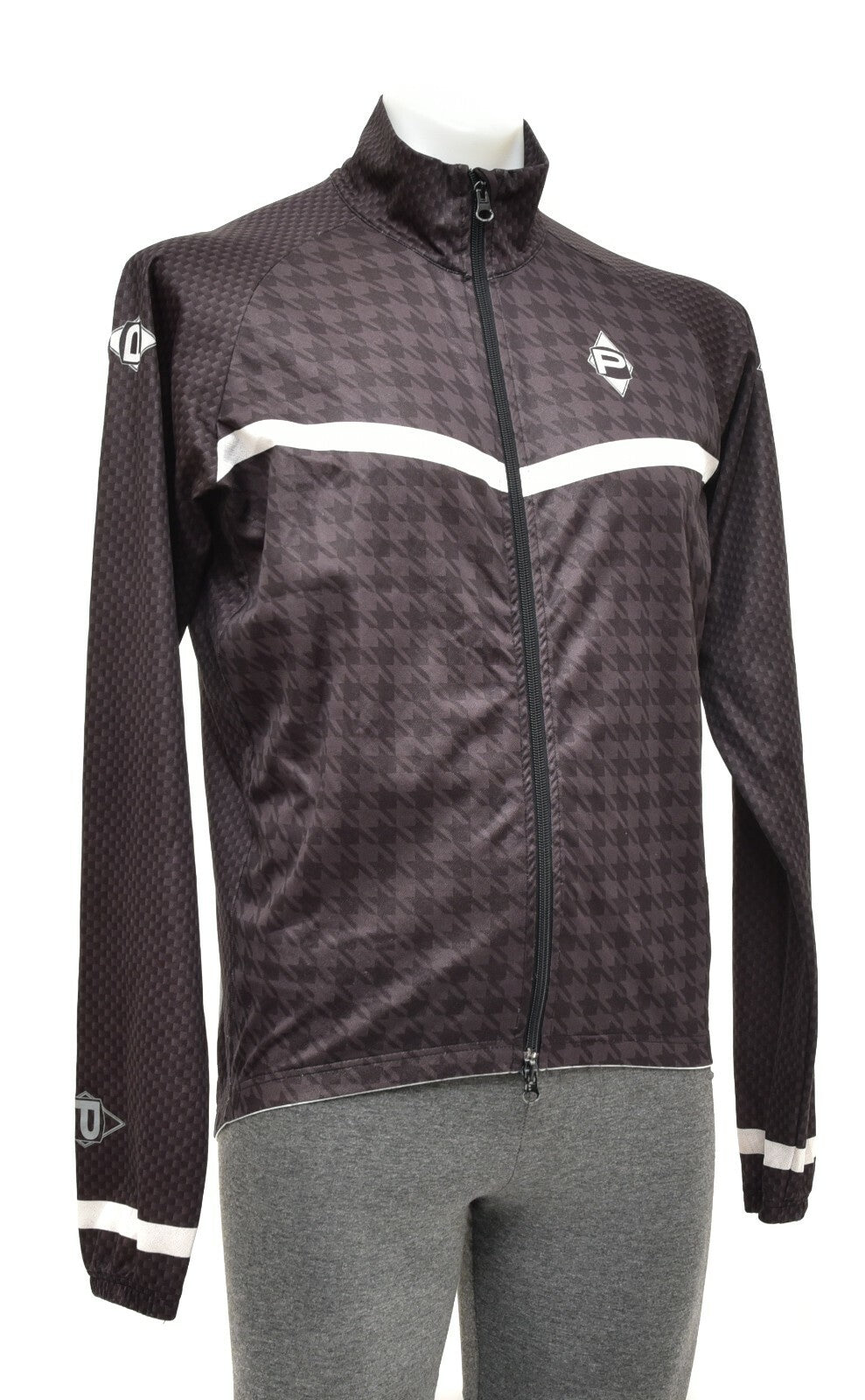 Panache Black Houndstooth Cycling Wind Jacket Men XL Road Bike Gravel MTB Pocket