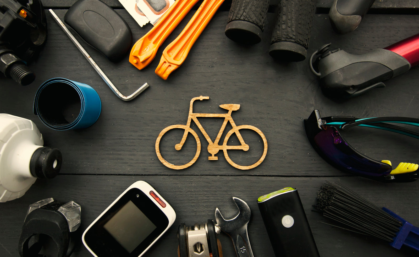 Image of miscellaneous bike parts and accessories